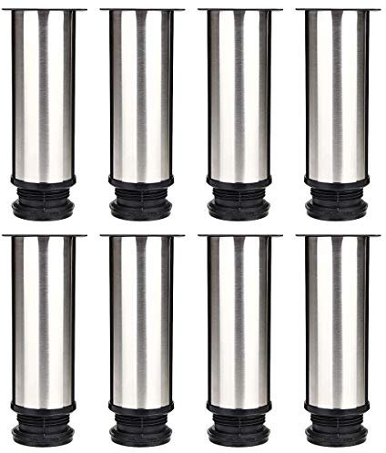 ASelected - Juego de 8 patas de muebles, patas de cocina, regulables, diámetro 50 mm, altura 150 mm, redondas, metal, acero inoxidable, sofá y patas
