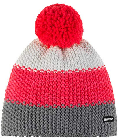 Eisbär Bommelmütze für Herren Star Pompon MÜ aus 50% Merinowolle, Größe:Einheitsgröße, Farbe:Grau-Pink