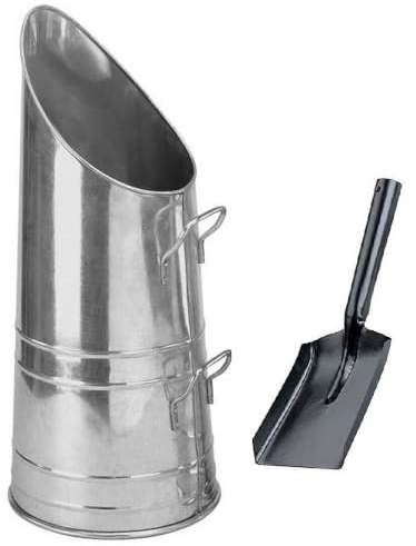 Srendi® Heavy Duty Anthracite 23 Coal Hod, Bucket Coal Scuttle Black Bronze Galvanised High Quality for Fireplace Fire Side Option with Shovel and Poker (Silver/Glavnised Coal Hod + Shovel)
