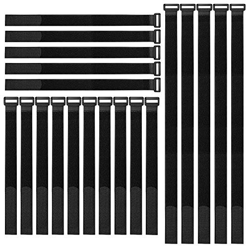 Aiqeer 20 Pcs Black Cable Straps Set, Reusable, Adjustable Hook and Loop Securing Straps, for Cables Management (20 cm, 30 cm, 40 cm)