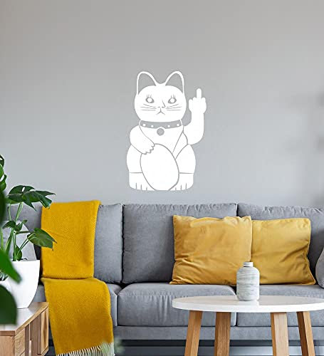 Winkekatze mit Mittelfinger Wandtattoo Weiß Aufkleber 45 x 68 cm