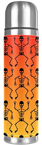 Skeleton On Gradient Orange Vacuum Flask Vacuum Insulated Water Bottle Compact Stainless Steel Coffee Travel Mug 17 Ounce