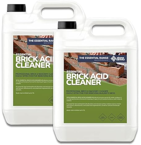 StoneCare4U Brick Acid Cleaner - 2 x 5L - External Bricks & Masonry Wall Stain Remover & Patio Cleaner for Builders Mess. Cement, Mortar, Grout & Efflorescence Stain Remover for Brick & Paving Slabs