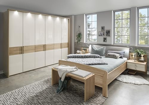 WIEMANN Kiruna Bett, Doppelbett, Bettgestell 200 x 220 cm, Eiche, Futonbett, Komforthöhe, Polster-Kopfteil, Kunstleder