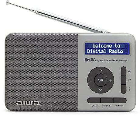 Aiwa RD-40DAB/SL: Rechargeable Digital Portable Radio (Dab/Dab+/FM, Built-in Speaker, 100 Presets, Dot Matrix Display, Headphone Jack, Double Alarm, Rechargeable Battery). Colour: Silver.