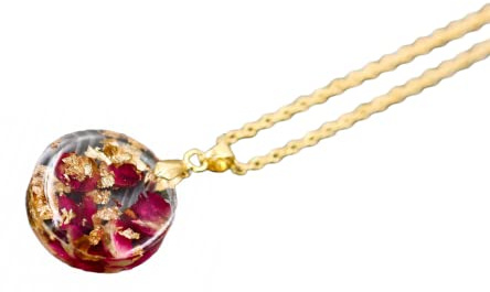 Gedankenwunder Manufaktur Rose Anhänger und Blattgold Kette mit echten Rosenblüten