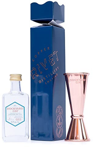 Gin Gift Set - Dockyard Gin 5cl & Copper Jigger Cracker Gifts, Christmas, Secret Santa, Stocking, Gin Gifts, Small Batch Gin Alcohol Miniature - Perfect Xmas Mini Gin Gifts by Copper Rivet Distillery