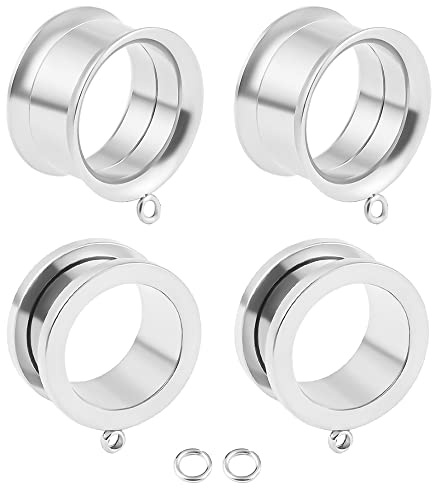 Vankula Ohr Tunnel mit anhänger 4 PCS DIY Double Flared Flesh Plug Edelstahl für männer damen Ohrpiercing Gestreckte Schmuck 6mm bis 22mm