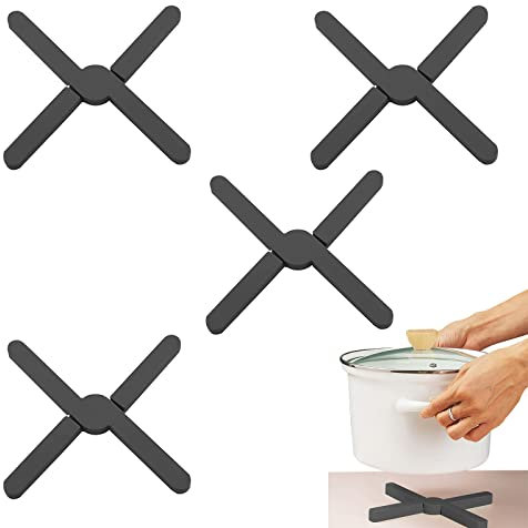 4 Pezzi Sottopentola Silicone, Presine Silicone da Cucina, Sottopentola Pieghevole in Silicone, Antiscivolo Sottobicchieri Apribili Presine Protezione Dal Calore per Pentole Calde Ciotole