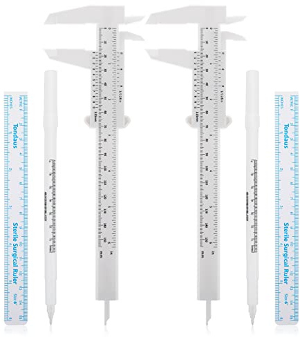 6 Stück Augenbraue Messlineal aus Kunststoff, Doppel-Skala Schieblehre Lineal/Eyebrow Mapping Ink String/Papierlineal, Tattoo Hautmarker für Augenbrauen Make up