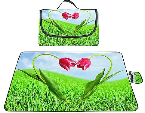Picknickdecke 150x200cm,XXL Picknickdecke mit Wasserdichter Unterseite,Outdoor Stranddecke Sandfrei,mit Tragegriff Faltbare Picnic Blanket für Camping,Strand,Park,Familie,Konzerte Tulpenblüten