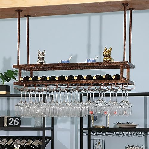 SAGIDAR Weinflaschenregal Und Stemware-Aufhänger, Regal Weinglas Aufbewahrung, Farbe Bronze Weinglas Abtropfgestell, Umgekehrter Weinglashalter Höhenverstellbar, Hält Weinflaschen Und Gläser