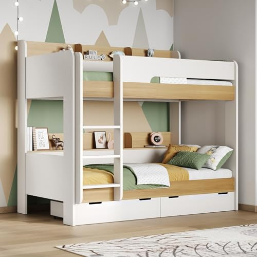 Flair Furnishings - Double Bunk Bed for Kids, Heavy Duty Bunk Bed with Storage, Secure Ladder for Easy Access, Sleek and Stylish (Oak)