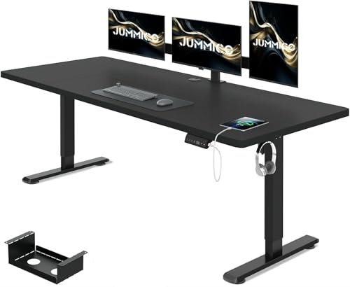 JUMMICO Höhenverstellbarer Schreibtisch 200 x 80 cm mit Kabelwanne, Höhenverstellbar Elektrisch Stehpult mit USB-Buchse, Computertisch, Ergonomischer Steh-Sitz Tisch, Bürotisch, Schwarz