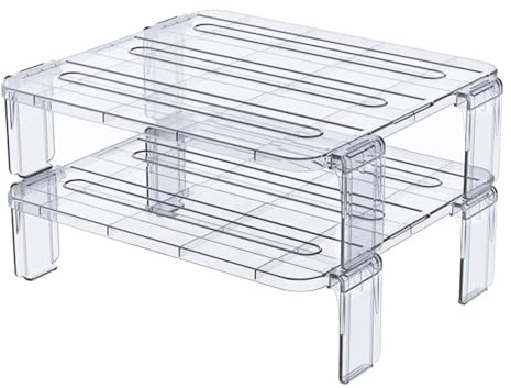 SHOWERORO 2Pcs Stackable Refrigerator Organizer Shelf Kitchen Storage Rack Foldable Clear Fridge Shelf for Home Cooking and Party Use