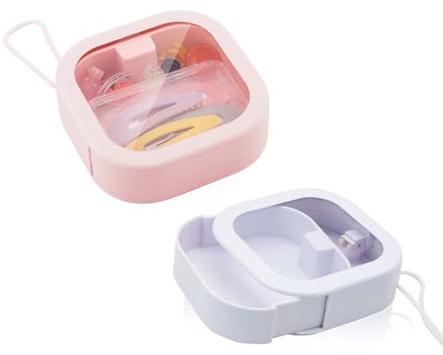 2 organizer per capelli in plastica portatile da viaggio, contenitore per gioielli, piccolo contenitore per cuffie, bastoncini di cotone e accessori per capelli (bianco, rosa)