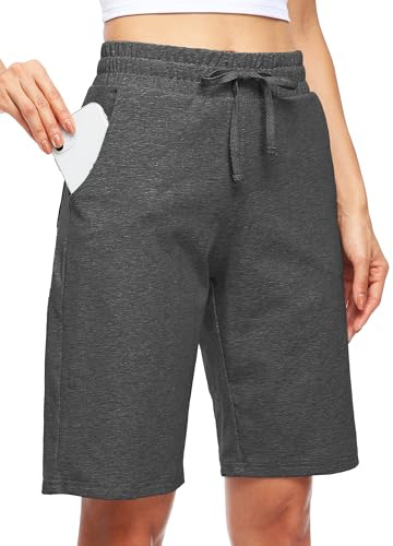 WILLIT Damen Shorts Bermuda Baumwolle Kurze Hose Sporthose Sommer Yogahose Fitness Knielange Sweatshorts für Laufen Workout 10 mit Taschen