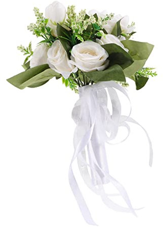 PRETYZOOM Künstlicher Brautstrauß Ästhetische Fotorequisite aus Künstlichen Blumen Weiß und Selbstgemacht Dekorationszubehör für Hochzeit und Brautjungfern