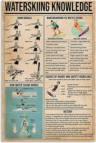 Wasserski-Wissen, Metallblechschilder, Vintage-Wasserski-Infografik, Retro-Plakette, Poster, Höhle, Garage, Kneipe, Bar, Küche, Heimdekoration, Wissen, Aluminiumschild, Geschenk, 20,3 x 30,5 cm
