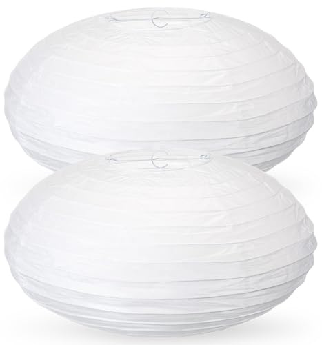 Retisee 2 Pcs Oval Paper Lanterns Pendant Lamp Shade Hanging Chinese Japanese Lantern China Ball for Party Supplies Bridal Shower Decoration Anniversary Birthday, Easy to Assemble (White,16 Inch)