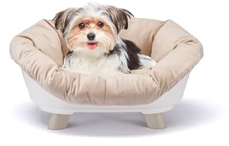 Ferplast Panier Chien Panier Chat avec Coussin, Lit pour Chien en Plastique Recyclé, Lit Chat Lavable, Lit sureleve Chiens, Corbeille Respirant Antidérapant, Sofa' Throne 64 x 48 x h 29,5 cm, Blanc