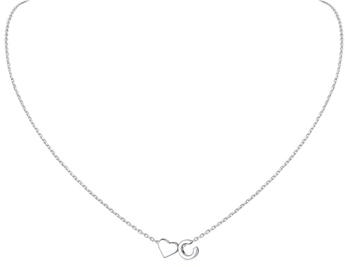 ChicSilver 925 Silber Kette mit Buchstabe Herz, Halskette Silber/Gold Damen | Silberkette mit Initialen A-Z Buchstaben Anhänger, Kleine Herzkette Modeschmuck für Frauen Mädchen
