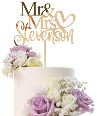 Wedding Cake Topper, Personalised Acrylic Cake Decoration, Mr & Mrs Gold Cake Topper, Custom Anniversary Gift, Rustic Cake Decorations, Wooden Cake Topper