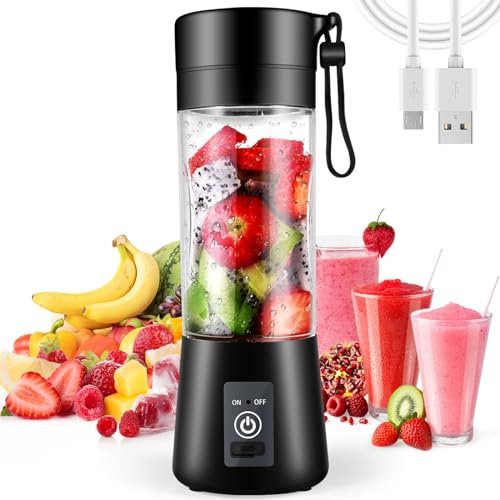 Portable Blender, Small Juicer Blender Kitchen, Personal Smoothies Shakes Maker 6 Stainless Blades, Mini Blender USB Rechargeable Fresh Juice Mixing Machine for Travel