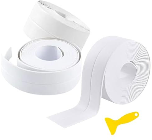 Bath Sealant Strip Self-Adhesive – 3 Rolls (378in x 1.5in) Waterproof Sealant Tape for Bathtub, Shower, Toilet, Wall Corners & Kitchen – White Bathroom Sealant with Sealing Tool