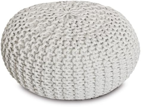 Amago home Sitzpouf Strickhocker Pouf Ø45 H30cm Bodenkissen Indoor Baumwolle nachhaltig recycelt Farbe weiß