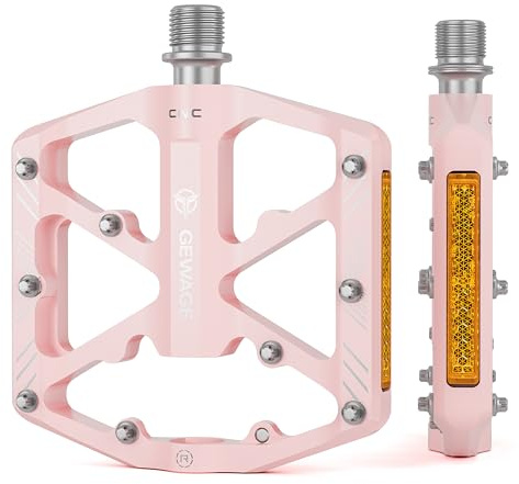 GEWAGE Cykelpedaler med Reflexer – Halkfria MTB-pedaler i CNC-aluminium, 3 Förseglade Lager, 9/16” Plattformpedaler för MTB, Landsväg & E-Bike (Pink)