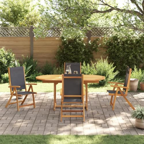 Gecheer Gartenmöbel Set 5-TLG.Garten-Essgruppe Terrassenmöbel 4 Personen Sitzgruppe Balkonset Terassen Set Bistroset Sitzgarnitur Balkonmöbel Tisch mit 4 Klappbar Stühle Massivholz Akazie Textilene