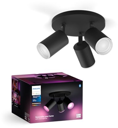 Philips Hue White & Color Ambiance Fugato 3er Spot, schwarz 3x350lm, dimmbar, 16 Mio. Farben, steuerbar via App, kompatibel mit Amazon Alexa (Echo, Echo Dot), neue Geration