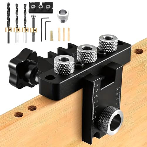 3-In-1 Pocket Hole Jig Kit, Bohrschablone,Taschenloch Holzdübel Bohrschablone Set Mit Positionierungsclip,Pocket Hole Jig Kit,Holzdübel Bohrschablone Einstellbare Bohrführung Puncher Locator
