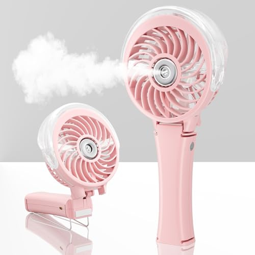 HandFan Upgraded Portable Handheld Misting Fan, Rechargeable Personal Mister Fan, Spray Water Mist Fans, Foldable Electric Mini Cooling Hand Fans for Summer Beach Travel Concerts Disney(Pink)