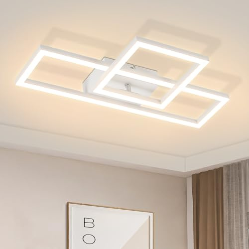 Homefire Deckenlampe LED Deckenleuchte Wohnzimmer 20W | Modern Design Küchenlampe Warmweiß Schlafzimmerlampe Eckig Deckenbeleuchtung Weiß für Schlafzimmer Flur Büro