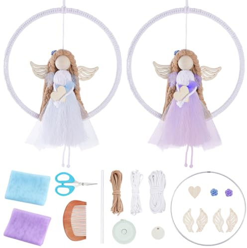 FREEBLOSS 2 Set DIY Makramee Engel Set Makramee Ornament Set Engel Makramee Set Für Anfänger Boho Makramee Engel Puppen Dekor Bastelset Für Erwachsene Mit Anleitung