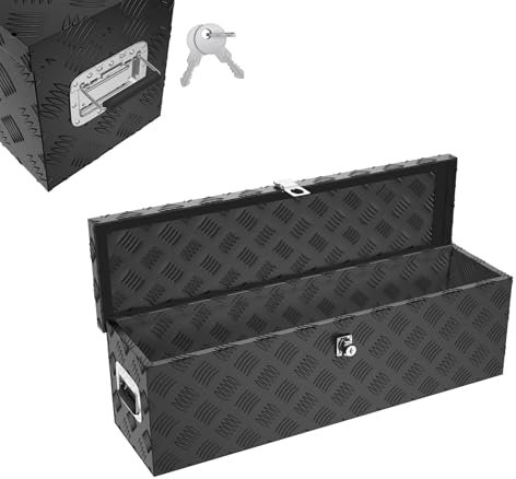 Froadp Cassetta degli attrezzi in alluminio con coperchio, 800 x 220 x 225 mm, richiudibile, impermeabile, in alluminio, per attrezzi, campeggio e conservazione (nero)