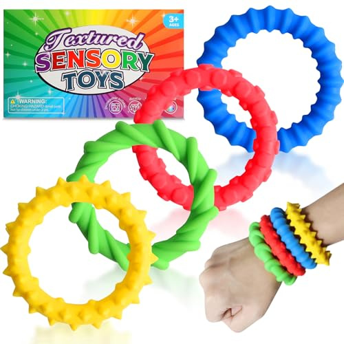 Lot de 4 Jouets sensoriels Fidget Toys - Bracelet à mâcher pour Enfants - TDAH - Autisme - Jouet de décompression pour soulager Le Stress et soulager l'anxiété - Multicolore
