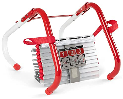 CZYGPHY Feuerleiter, einziehbare tragbare Feuerleiter, Notleiter für Fenster und Balkon, Wiederverwendbare Sicherheitsleiter für Erwachsene und Kinder, 4 m