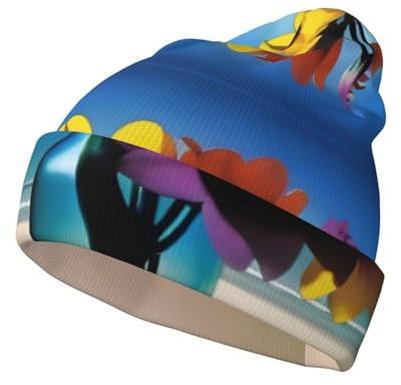 PHAYAH Vase en verre avec fleurs Bonnet pour homme et femme en tricot épais Unisexe Bonnet d'hiver Bonnet Tête de mort Noir Taille unique, Noir/blanc, taille unique
