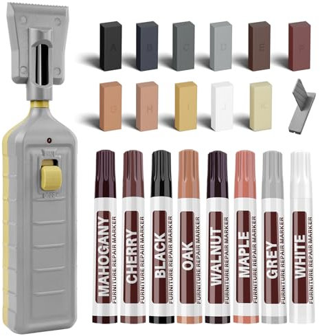 Laminat Reparaturset, Vinyl Reparaturset mit Schmelzwerkzeug, 11 Farben Hartwachs für PVC Vinylboden, Laminatboden, Linoleum Bodenbelag, Holzböden Möbel Arbeitsplattet Reparatur Set