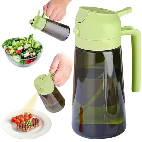 Eckerdromk Pulverizador Aceite Spray 2 en 1, 470ml Aceitera Spray Pulverizador, Vertedor Dispensador de Aceite de Oliva, Aceiteros Cocina, Aceitera Vaporizadora Antigoteo Cristal (Green)