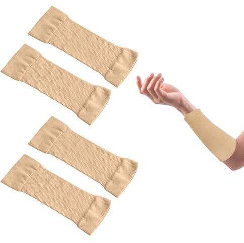 2 Pair Forearm Support Sleeves, Nude Color Arm Compression Sleeves, Arm Slimming Shaper Sunscreen Wrap Sleeve, Elastic Upper Arm Support Women Upper Arm Toneup, for Women Men and Girls Do Yoga, Exerci