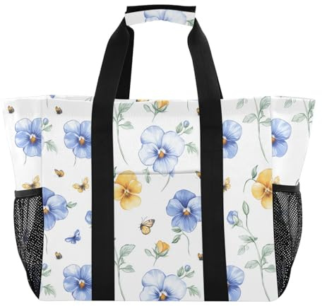 linqin Bolsa de lona plegable para comestibles, reutilizable, a prueba de arena, color azul, Lindo pensamiento azul, 1 size