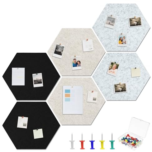 Whemyreat Pared de fieltro hexagonal autoadhesiva, tablero de notas, pegatinas, tablón de anuncios, cocina, dormitorio, habitación infantil, oficina