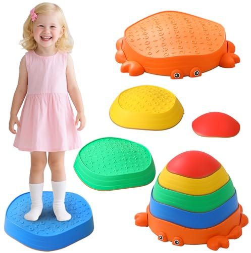 Stepping Stones for Kids 5 PCS Durable Balance Stones Toys with Non-slip Surface & Bottom Toddler Sensory Balance Board Balance & Motor Skills Indoor and Outdoor Obstacle Courses Gifts for Boys Girls