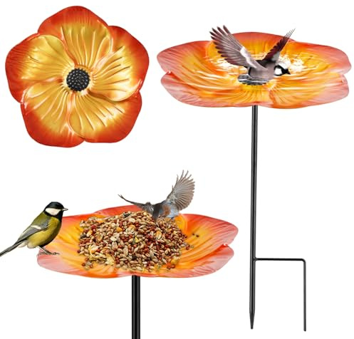 Abbeveratoio per Uccelli Selvatici, Vasca da Bagno per Uccelli Vintage Indipendente, Mangiatoia per Uccelli in Metallo con Supporto per Esterni, Giardino, Patio, Cortile, Prato