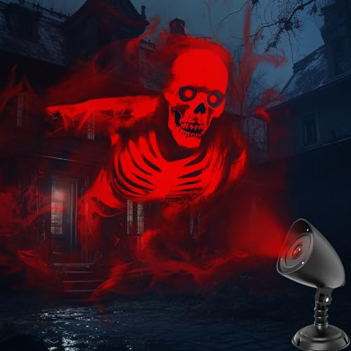 Halloween Projector Light Outdoor, Dynamic Red Skull Halloween Decorations