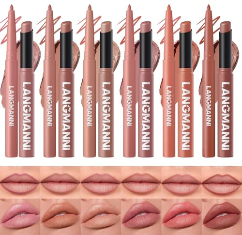LANGMANNI 12Pcs Sculpting Matte Velvet Lip Set,Nude Colors Sculpting Kit| 6 Lip Liners + 6 Lipsticks, Soft-Focus Blur & Longwear | Gift for Makeup Lovers(#A)